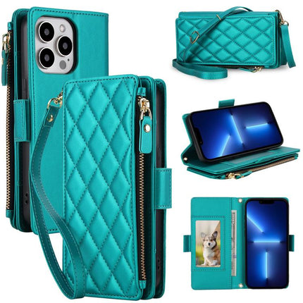 Crossbody Diamond 9 Card Slots Zipper Bag Vegan Leather Phone Case, For iPhone 14 Pro, For iPhone 14 Pro Max, For iPhone 13 Pro Max