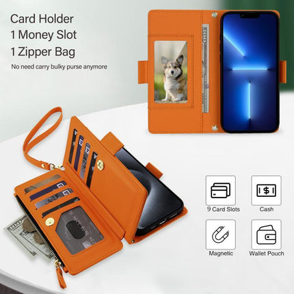 Crossbody Diamond 9 Card Slots Zipper Bag Vegan Leather Phone Case, For iPhone 13 Pro, For iPhone 12 Pro Max