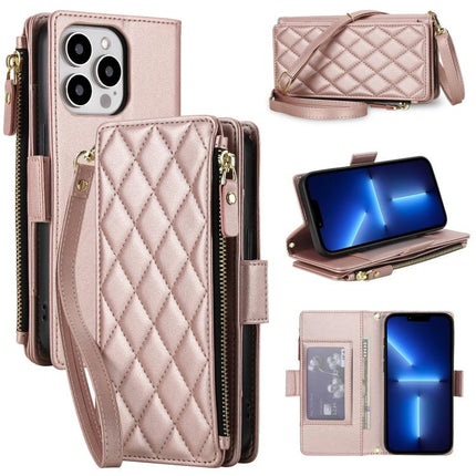 Crossbody Diamond 9 Card Slots Zipper Bag Vegan Leather Phone Case, For iPhone 13 Pro, For iPhone 12 Pro Max