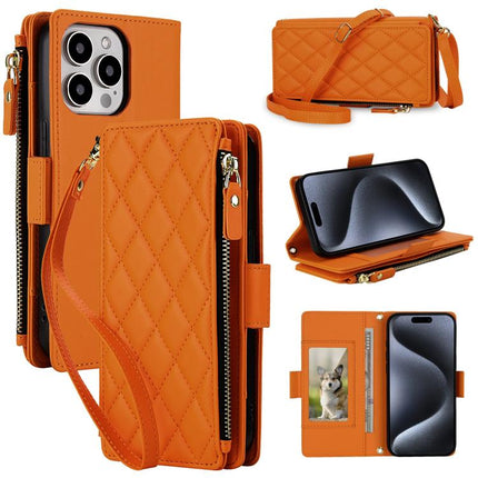 Crossbody Diamond 9 Card Slots Zipper Bag Vegan Leather Phone Case, For iPhone 13 Pro, For iPhone 12 Pro Max