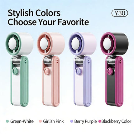 Y30 Portable Mini Tri-Fold Handheld Digital Display Cooling Fan