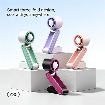 Y30 Portable Mini Tri-Fold Handheld Digital Display Cooling Fan