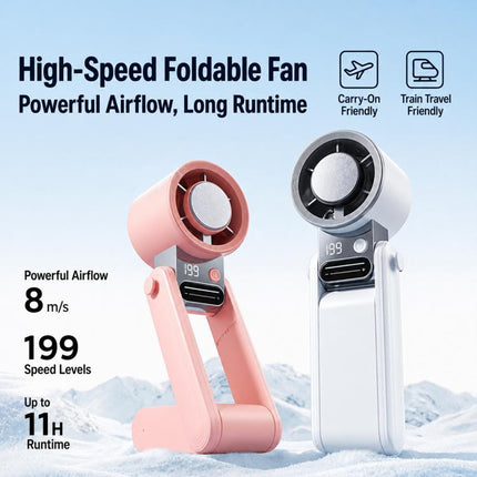 Y38 199-Level Smart Digital Display Sliding Adjustment Mini Tri-Fold Handheld Cooling Fan