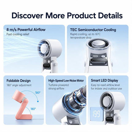 Y38 199-Level Smart Digital Display Sliding Adjustment Mini Tri-Fold Handheld Cooling Fan