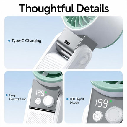 Y39 199-Level Smart Digital Display Knob Adjustable Mini Tri-Fold Handheld Cooling Fan