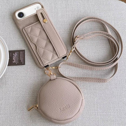 Diamond Pattern Wristband Card Slot PU Phone Case with Small Wallet, For iPhone Air, For iPhone 16 Pro Max