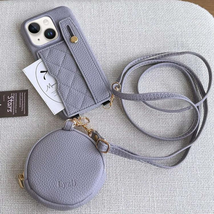 Diamond Pattern Wristband Card Slot PU Phone Case with Small Wallet, For iPhone 14, For iPhone 14 Pro