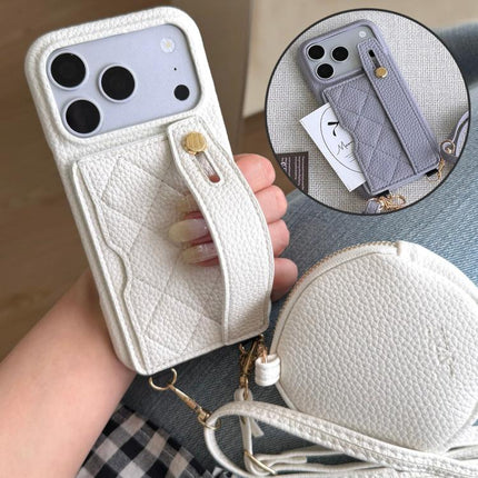 Diamond Pattern Wristband Card Slot PU Phone Case with Small Wallet, For iPhone 17 Pro, For iPhone 17