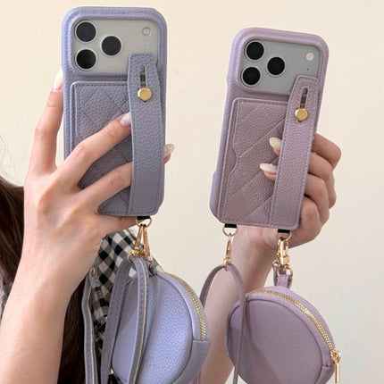 Diamond Pattern Wristband Card Slot PU Phone Case with Small Wallet, For iPhone 17e / 16e, For iPhone 17 Pro Max