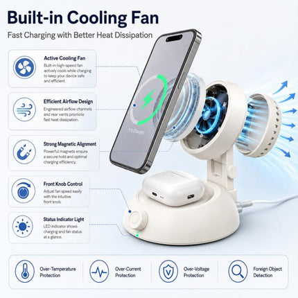 YT50 25W  Fan version 3 in 1 Magnetic Wireless Fast Charger