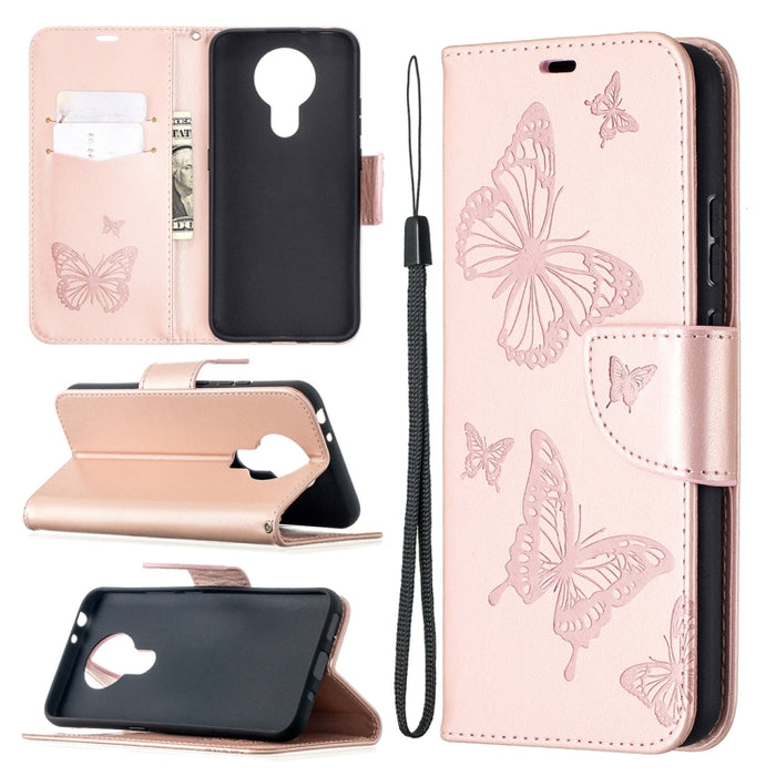 Two Butterflies Embossing Pattern Horizontal Flip Leather Case with Holder & Card Slot & Wallet & Lanyard, For Nokia 3.4