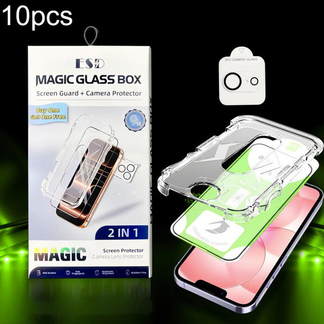 10pcs 5D Curved Easy Install Dust-proof Box HD Tempered Glass Film with Lens Film, For iPhone 17e / 16e, For iPhone 17 Pro Max, For iPhone 17 Pro, For iPhone 17, For iPhone Air, For iPhone 16 Pro Max, For iPhone 16 Pro, For iPhone 16 Plus, For iPhone 1...