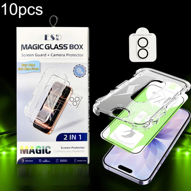 10pcs 5D Curved Easy Install Dust-proof Box HD Tempered Glass Film with Lens Film, For iPhone 17e / 16e, For iPhone 17 Pro Max, For iPhone 17 Pro, For iPhone 17, For iPhone Air, For iPhone 16 Pro Max, For iPhone 16 Pro, For iPhone 16 Plus, For iPhone 1...
