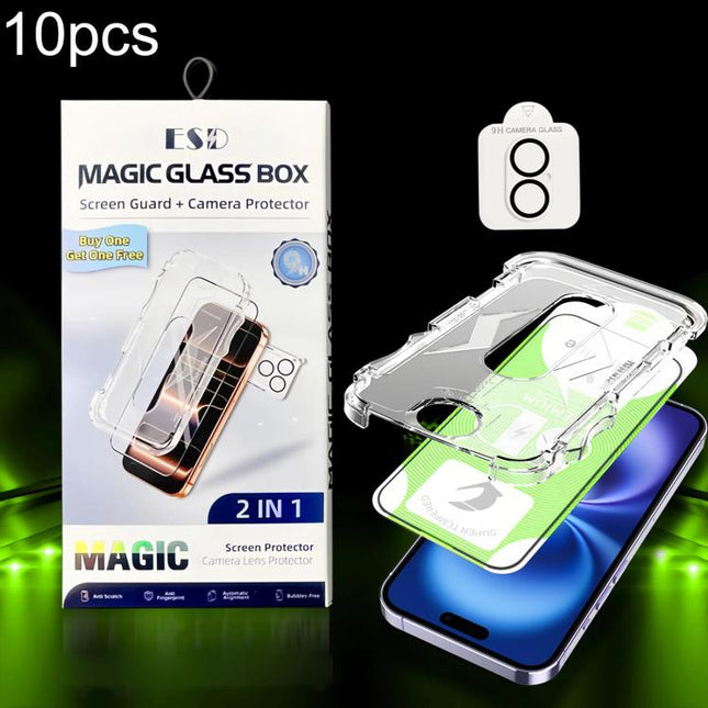 10pcs 5D Curved Easy Install Dust-proof Box HD Tempered Glass Film with Lens Film, For iPhone 17e / 16e, For iPhone 17 Pro Max, For iPhone 17 Pro, For iPhone 17, For iPhone Air, For iPhone 16 Pro Max, For iPhone 16 Pro, For iPhone 16 Plus, For iPhone 1...