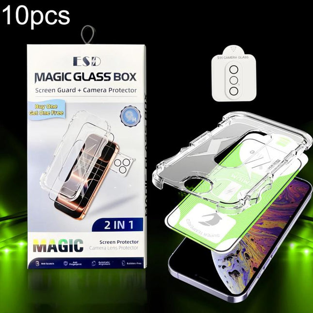 10pcs 5D Curved Easy Install Dust-proof Box HD Tempered Glass Film with Lens Film, For iPhone 11 Pro, For iPhone X / XS, For iPhone XR, For iPhone XS Max