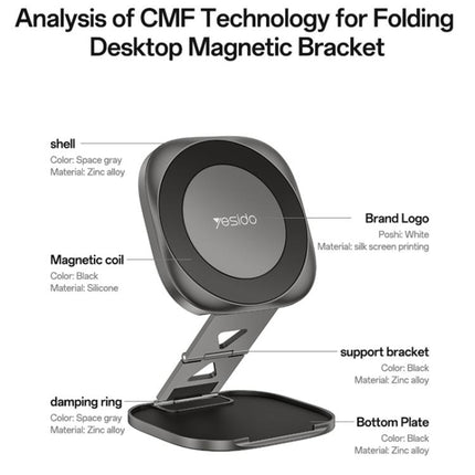 Yesido C301 Foldable Desktop 3-stage Damping Hinge Magnetic Phone Holder, C301