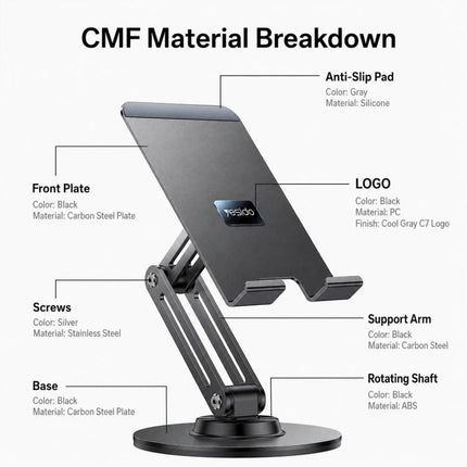 Yesido C302 360 Degree Rotation 3-Axis Foldable Desktop Tablet Phone Holder, C302