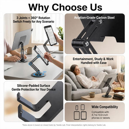 Yesido C302 360 Degree Rotation 3-Axis Foldable Desktop Tablet Phone Holder, C302