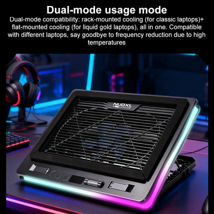 NUOXI C600 Colorful RGB Laptop Cooler Support 8-Level Adjustable Height, Single Fan, Dual Fans