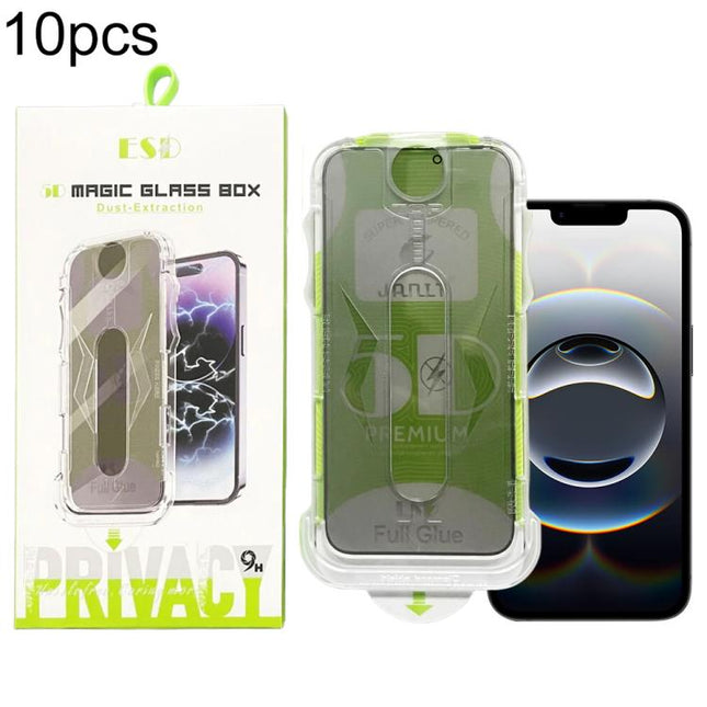 10pcs 5D Curved Easy Install Dust-proof Box Privacy Tempered Glass Film, For iPhone 17e / 16e / 14 / 13 Pro, For iPhone 17 Pro Max, For iPhone 17 Pro, For iPhone 17 / 16 Pro, For iPhone Air, For iPhone 16 Pro Max, For iPhone 16 Plus / 15 Plus          ...