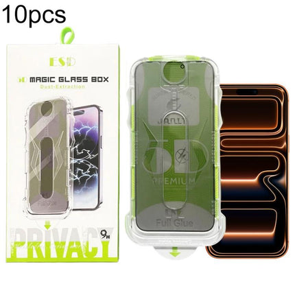 10pcs 5D Curved Easy Install Dust-proof Box Privacy Tempered Glass Film, For iPhone 17e / 16e / 14 / 13 Pro, For iPhone 17 Pro Max, For iPhone 17 Pro, For iPhone 17 / 16 Pro, For iPhone Air, For iPhone 16 Pro Max, For iPhone 16 Plus / 15 Plus          ...
