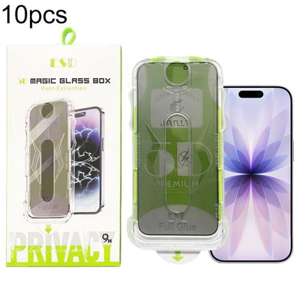 10pcs 5D Curved Easy Install Dust-proof Box Privacy Tempered Glass Film, For iPhone 17e / 16e / 14 / 13 Pro, For iPhone 17 Pro Max, For iPhone 17 Pro, For iPhone 17 / 16 Pro, For iPhone Air, For iPhone 16 Pro Max, For iPhone 16 Plus / 15 Plus          ...