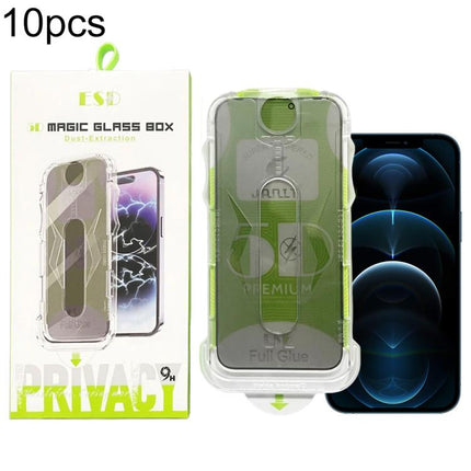 10pcs 5D Curved Easy Install Dust-proof Box Privacy Tempered Glass Film, For iPhone 17e / 16e / 14 / 13 Pro, For iPhone 17 Pro Max, For iPhone 17 Pro, For iPhone 17 / 16 Pro, For iPhone Air, For iPhone 16 Pro Max, For iPhone 16 Plus / 15 Plus          ...