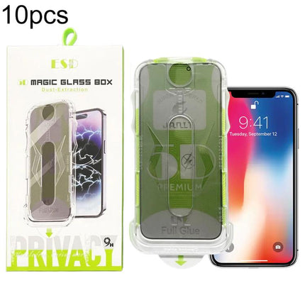 10pcs 5D Curved Easy Install Dust-proof Box Privacy Tempered Glass Film, For iPhone 17e / 16e / 14 / 13 Pro, For iPhone 17 Pro Max, For iPhone 17 Pro, For iPhone 17 / 16 Pro, For iPhone Air, For iPhone 16 Pro Max, For iPhone 16 Plus / 15 Plus          ...