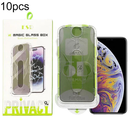 10pcs 5D Curved Easy Install Dust-proof Box Privacy Tempered Glass Film, For iPhone 17e / 16e / 14 / 13 Pro, For iPhone 17 Pro Max, For iPhone 17 Pro, For iPhone 17 / 16 Pro, For iPhone Air, For iPhone 16 Pro Max, For iPhone 16 Plus / 15 Plus          ...