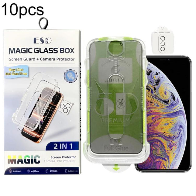 10pcs 5D Curved Easy Install Dust-proof Box Privacy Tempered Glass Film with Lens Film, For iPhone 11 Pro, For iPhone X / XS, For iPhone XR, For iPhone XS Max