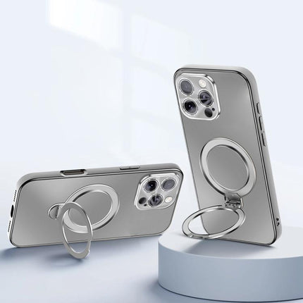 Electroplated Matte Fulcrum Magnetic Holder Phone Case, For iPhone 16 Pro, For iPhone 16, For iPhone 15 Pro Max, For iPhone 15 Pro
