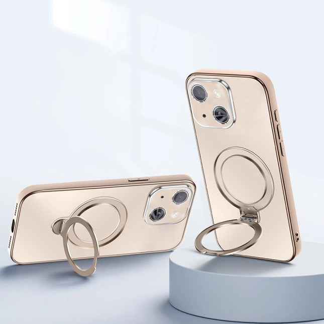 Electroplated Matte Fulcrum Magnetic Holder Phone Case, For iPhone 15, For iPhone 14, For iPhone 14 Pro, For iPhone 14 Pro Max