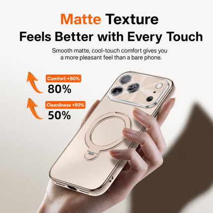 Electroplated Matte Fulcrum Magnetic Holder Phone Case, For iPhone 16 Pro, For iPhone 16, For iPhone 15 Pro Max, For iPhone 15 Pro