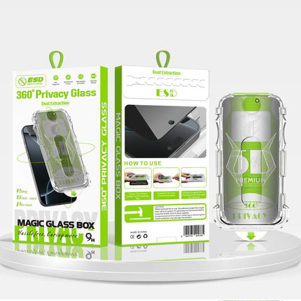 5pcs 5D Curved Easy Install Dust-proof Box 360 Privacy Tempered Glass Film, For iPhone 17e / 16e / 14 / 13 Pro, For iPhone 17 Pro Max, For iPhone 17 Pro, For iPhone 17 / 16 Pro, For iPhone Air, For iPhone 16 Pro Max, For iPhone 16 Plus / 15 Plus       ...