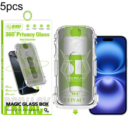 5pcs 5D Curved Easy Install Dust-proof Box 360 Privacy Tempered Glass Film, For iPhone 17e / 16e / 14 / 13 Pro, For iPhone 17 Pro Max, For iPhone 17 Pro, For iPhone 17 / 16 Pro, For iPhone Air, For iPhone 16 Pro Max, For iPhone 16 Plus / 15 Plus       ...