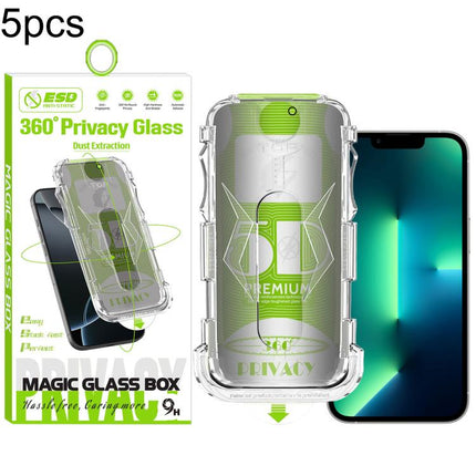 5pcs 5D Curved Easy Install Dust-proof Box 360 Privacy Tempered Glass Film, For iPhone 17e / 16e / 14 / 13 Pro, For iPhone 17 Pro Max, For iPhone 17 Pro, For iPhone 17 / 16 Pro, For iPhone Air, For iPhone 16 Pro Max, For iPhone 16 Plus / 15 Plus       ...