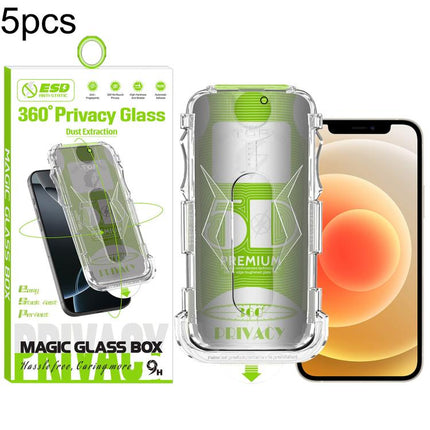 5pcs 5D Curved Easy Install Dust-proof Box 360 Privacy Tempered Glass Film, For iPhone 17e / 16e / 14 / 13 Pro, For iPhone 17 Pro Max, For iPhone 17 Pro, For iPhone 17 / 16 Pro, For iPhone Air, For iPhone 16 Pro Max, For iPhone 16 Plus / 15 Plus       ...