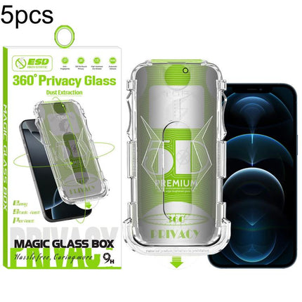 5pcs 5D Curved Easy Install Dust-proof Box 360 Privacy Tempered Glass Film, For iPhone 17e / 16e / 14 / 13 Pro, For iPhone 17 Pro Max, For iPhone 17 Pro, For iPhone 17 / 16 Pro, For iPhone Air, For iPhone 16 Pro Max, For iPhone 16 Plus / 15 Plus       ...