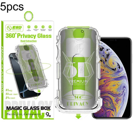 5pcs 5D Curved Easy Install Dust-proof Box 360 Privacy Tempered Glass Film, For iPhone 17e / 16e / 14 / 13 Pro, For iPhone 17 Pro Max, For iPhone 17 Pro, For iPhone 17 / 16 Pro, For iPhone Air, For iPhone 16 Pro Max, For iPhone 16 Plus / 15 Plus       ...