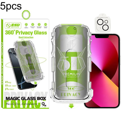 5pcs 5D Curved Easy Install Dust-proof Box 360 Privacy Tempered Glass Film with Lens Film, For iPhone 17e / 16e, For iPhone 17 Pro Max, For iPhone 17 Pro, For iPhone 17, For iPhone Air, For iPhone 16 Pro Max, For iPhone 16 Pro, For iPhone 16 Plus      ...