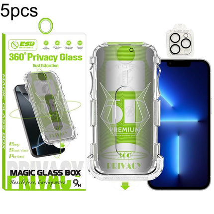 5pcs 5D Curved Easy Install Dust-proof Box 360 Privacy Tempered Glass Film with Lens Film, For iPhone 17e / 16e, For iPhone 17 Pro Max, For iPhone 17 Pro, For iPhone 17, For iPhone Air, For iPhone 16 Pro Max, For iPhone 16 Pro, For iPhone 16 Plus      ...