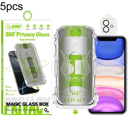 5pcs 5D Curved Easy Install Dust-proof Box 360 Privacy Tempered Glass Film with Lens Film, For iPhone 11 Pro, For iPhone X / XS, For iPhone XR, For iPhone XS Max