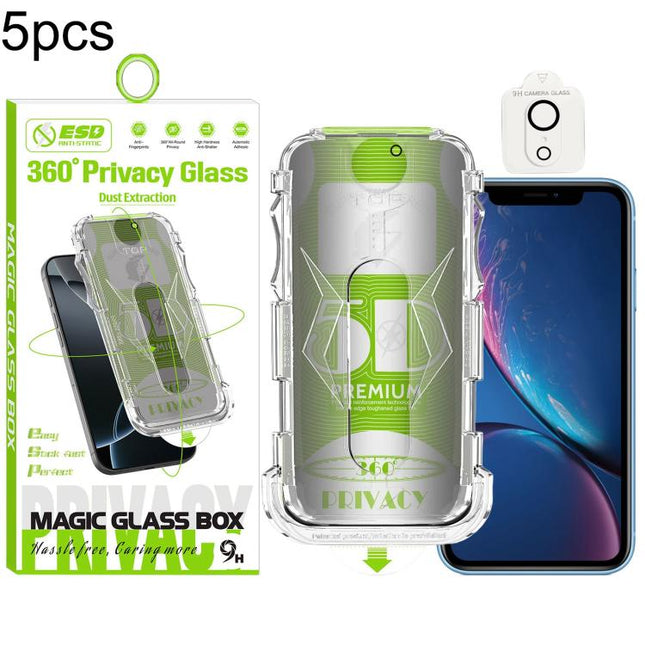 5pcs 5D Curved Easy Install Dust-proof Box 360 Privacy Tempered Glass Film with Lens Film, For iPhone 11 Pro, For iPhone X / XS, For iPhone XR, For iPhone XS Max
