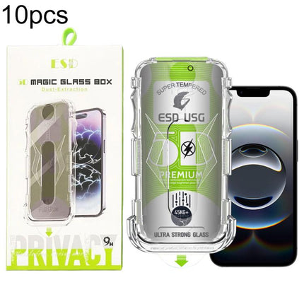 10pcs 5D Curved Easy Install Dust-proof Box Privacy Edge-to-Edge Tempered Glass Film, For iPhone 17e / 16e / 14 / 13 Pro, For iPhone 17 Pro Max, For iPhone 17 Pro, For iPhone 17 / 16 Pro, For iPhone Air, For iPhone 16 Pro Max, For iPhone 16 Plus / 15 P...