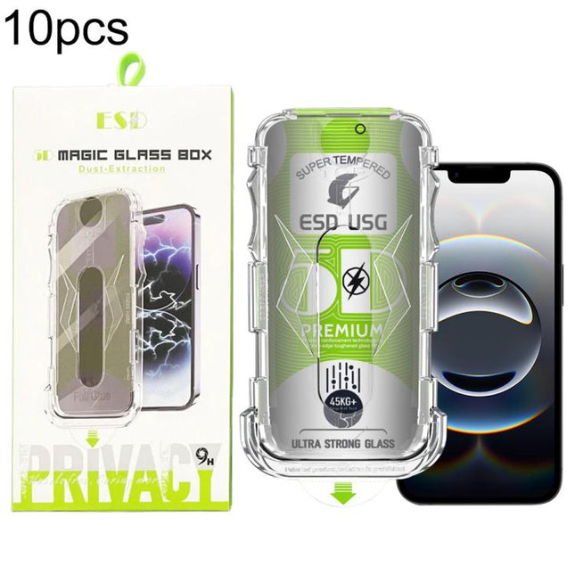 10pcs 5D Curved Easy Install Dust-proof Box Privacy Edge-to-Edge Tempered Glass Film, For iPhone 17e / 16e / 14 / 13 Pro, For iPhone 17 Pro Max, For iPhone 17 Pro, For iPhone 17 / 16 Pro, For iPhone Air, For iPhone 16 Pro Max, For iPhone 16 Plus / 15 P...