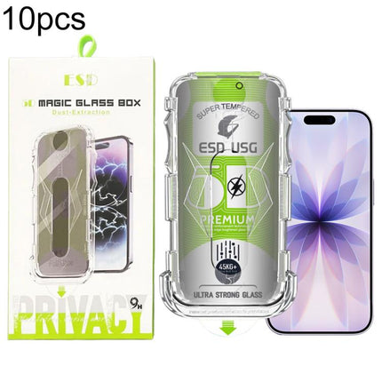 10pcs 5D Curved Easy Install Dust-proof Box Privacy Edge-to-Edge Tempered Glass Film, For iPhone 17e / 16e / 14 / 13 Pro, For iPhone 17 Pro Max, For iPhone 17 Pro, For iPhone 17 / 16 Pro, For iPhone Air, For iPhone 16 Pro Max, For iPhone 16 Plus / 15 P...