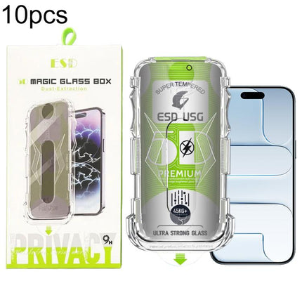 10pcs 5D Curved Easy Install Dust-proof Box Privacy Edge-to-Edge Tempered Glass Film, For iPhone 17e / 16e / 14 / 13 Pro, For iPhone 17 Pro Max, For iPhone 17 Pro, For iPhone 17 / 16 Pro, For iPhone Air, For iPhone 16 Pro Max, For iPhone 16 Plus / 15 P...
