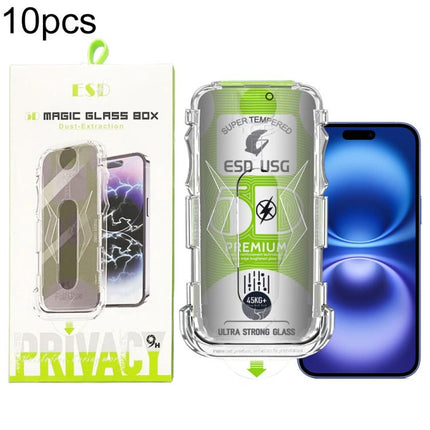 10pcs 5D Curved Easy Install Dust-proof Box Privacy Edge-to-Edge Tempered Glass Film, For iPhone 17e / 16e / 14 / 13 Pro, For iPhone 17 Pro Max, For iPhone 17 Pro, For iPhone 17 / 16 Pro, For iPhone Air, For iPhone 16 Pro Max, For iPhone 16 Plus / 15 P...