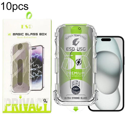 10pcs 5D Curved Easy Install Dust-proof Box Privacy Edge-to-Edge Tempered Glass Film, For iPhone 17e / 16e / 14 / 13 Pro, For iPhone 17 Pro Max, For iPhone 17 Pro, For iPhone 17 / 16 Pro, For iPhone Air, For iPhone 16 Pro Max, For iPhone 16 Plus / 15 P...