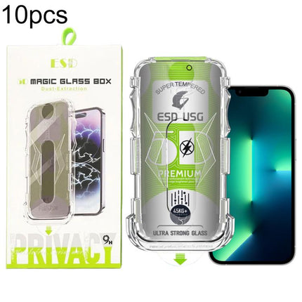 10pcs 5D Curved Easy Install Dust-proof Box Privacy Edge-to-Edge Tempered Glass Film, For iPhone 17e / 16e / 14 / 13 Pro, For iPhone 17 Pro Max, For iPhone 17 Pro, For iPhone 17 / 16 Pro, For iPhone Air, For iPhone 16 Pro Max, For iPhone 16 Plus / 15 P...